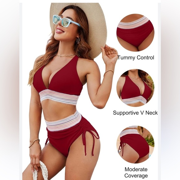 Blooming Jelly High Waisted Triangle Color Block Two Piece Tummy Control Size M - Picture 3 of 15